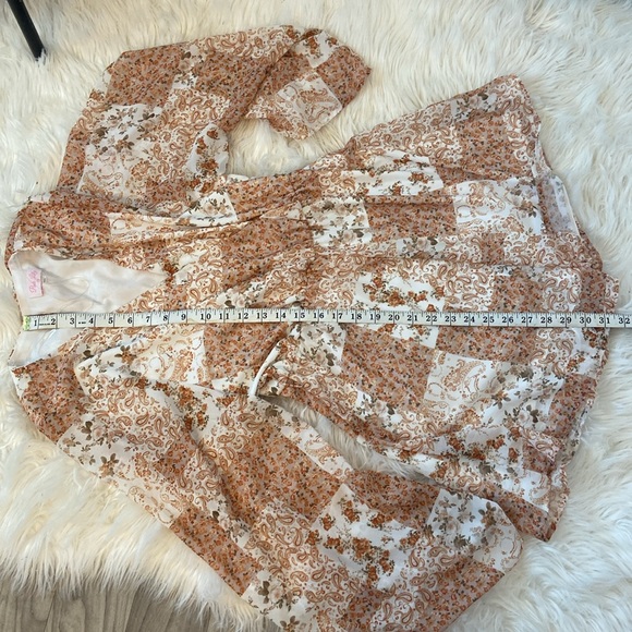 Pink Lily Romper Dressy Cream Green Rust Floral Paisley Print Medium - Picture 7 of 9